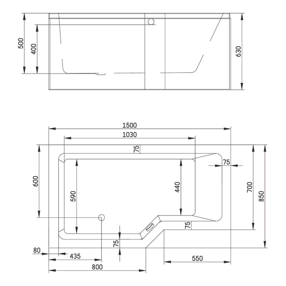 Baðkar frístandandi Skaraborg Combi vinstri 150x85x63 cm