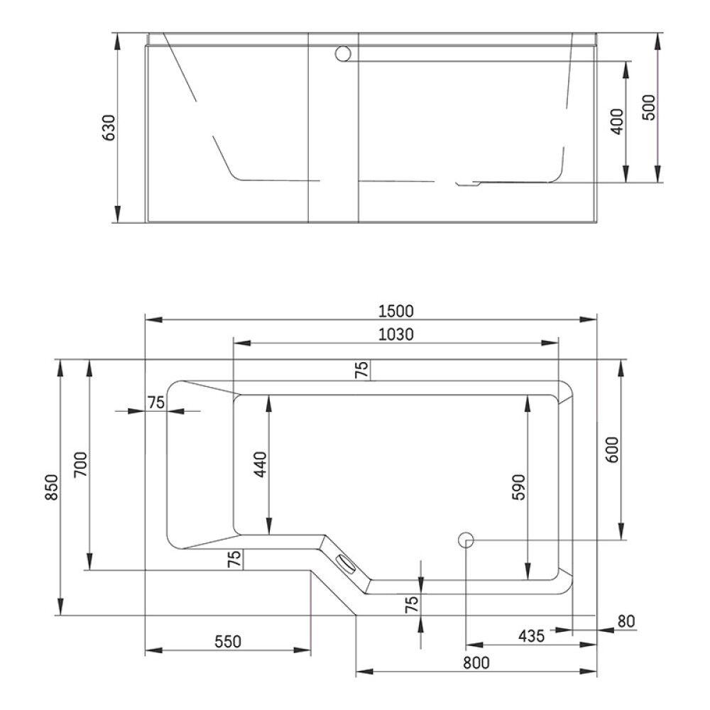 Baðkar frístandandi Skaraborg Combi hægri 150x85x63 cm