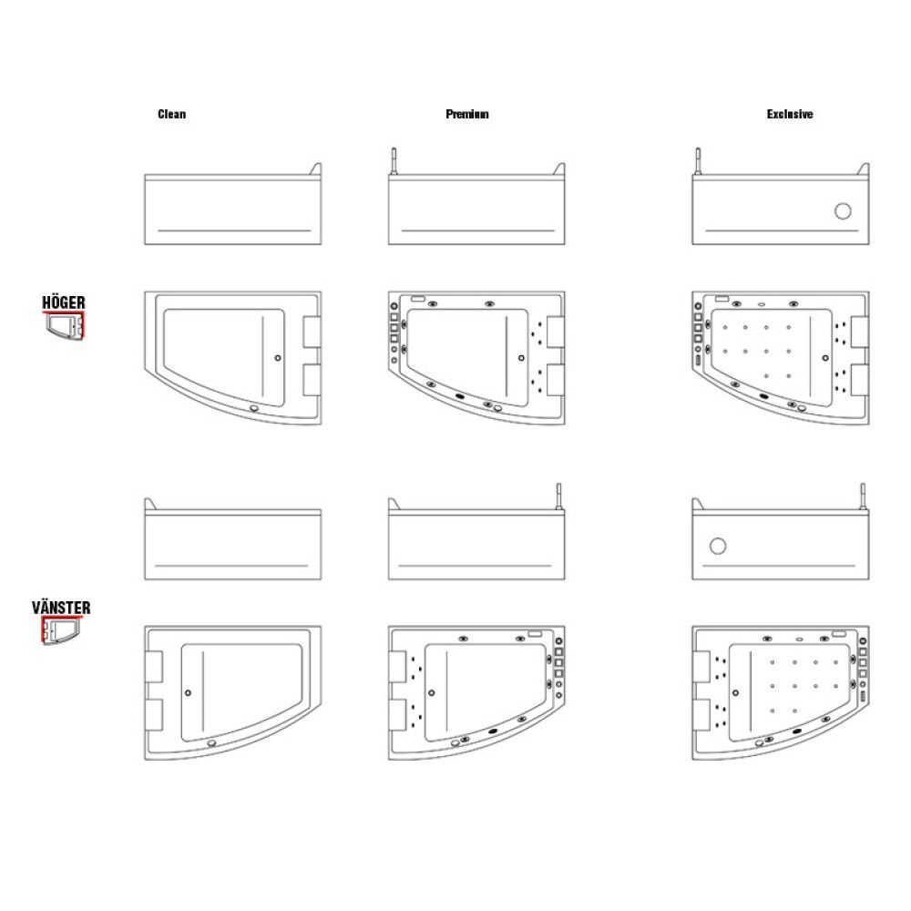 Baðkar frístandandi Värmland Clean hægri 160x120x65 cm