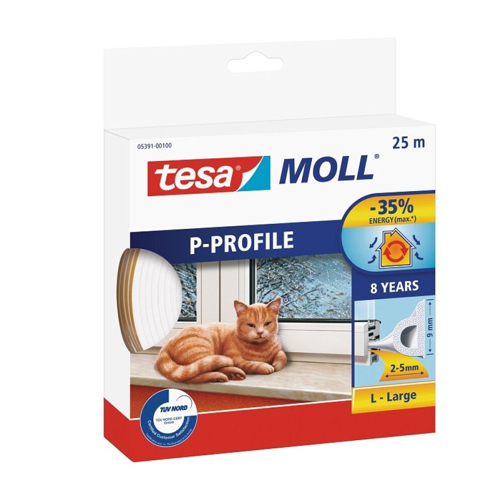 Þéttiborði-P 9x5,5mm x 25m Tesa hvítur