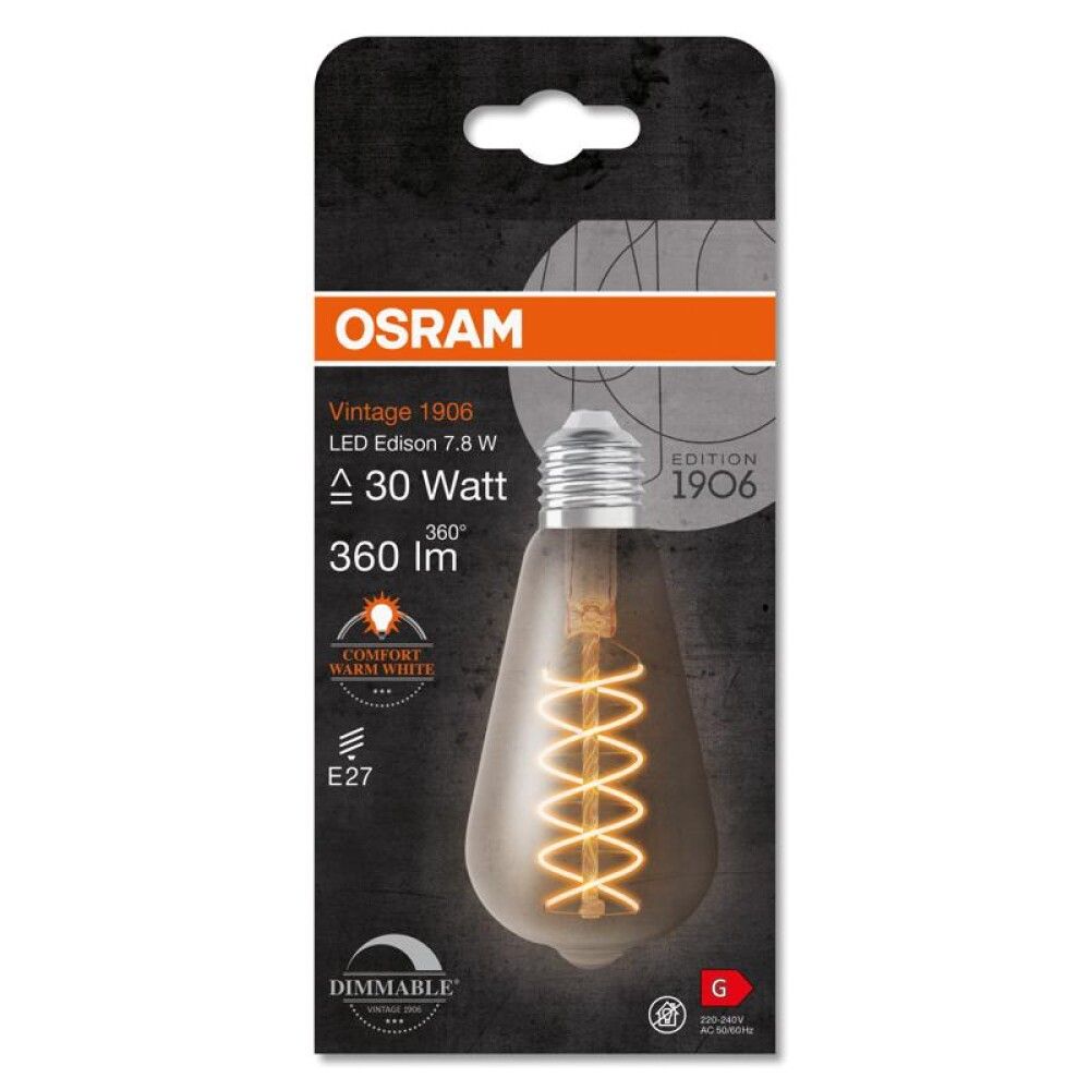Ljósapera E27 7,8W Osram Vintage 1906 reykt