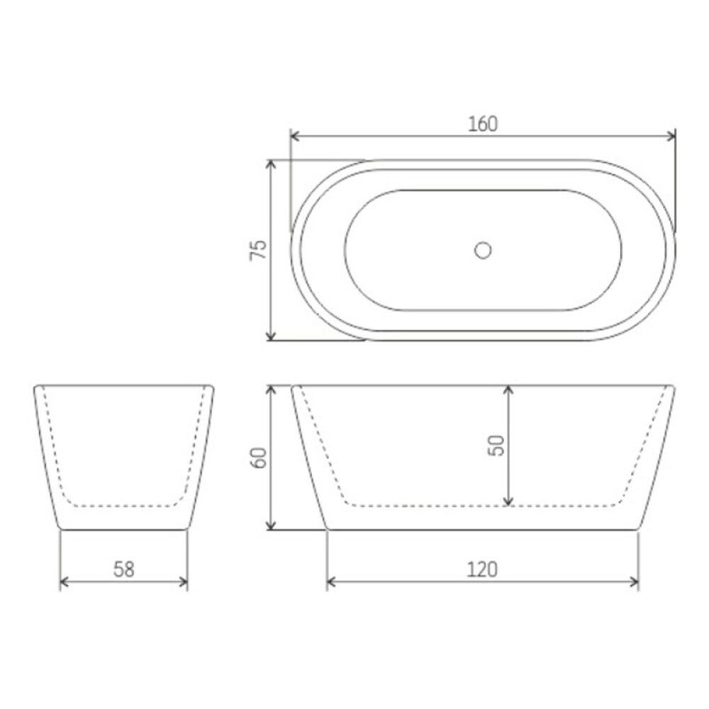 Baðkar frístandandi Visby grátt 160x75 cm Camargue