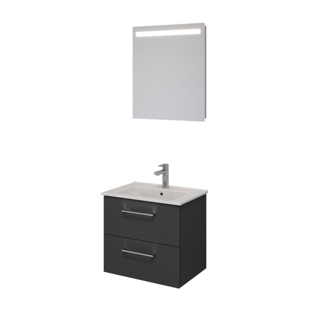 Baðinnrétting með LED spegli 56cm dökkgrá