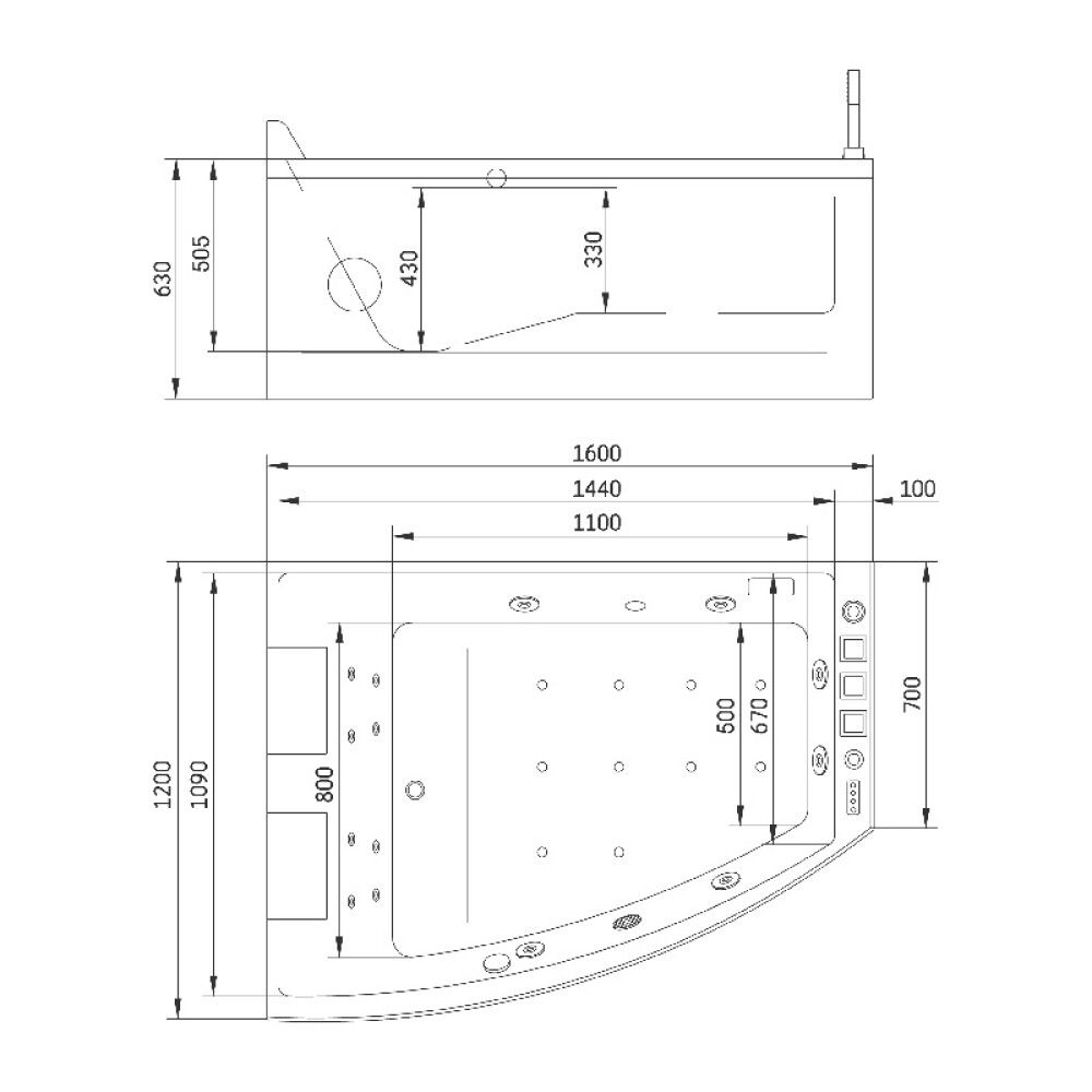 Nuddbaðkar Värmland vinstri 160x120x65 cm Camargue