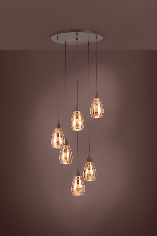 Loftljós, Siracusa, 6x60W, E27 frá Eglo, brons/gler, þv. 50c