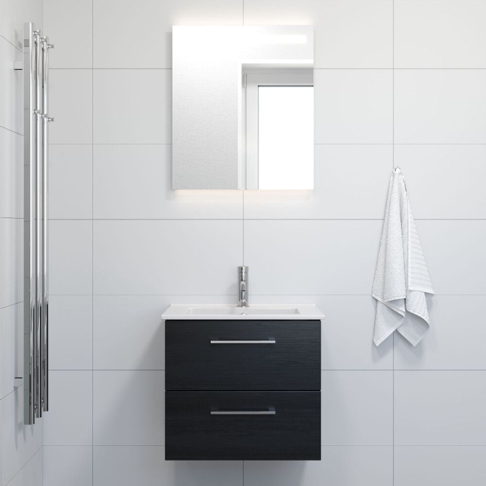Baðinnrétting með LED spegli 56cm svart