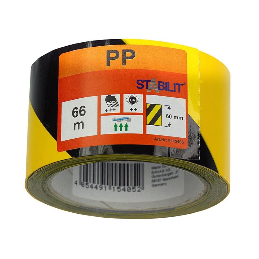 Límband varúðar 60 mm x 66 m svart og gult