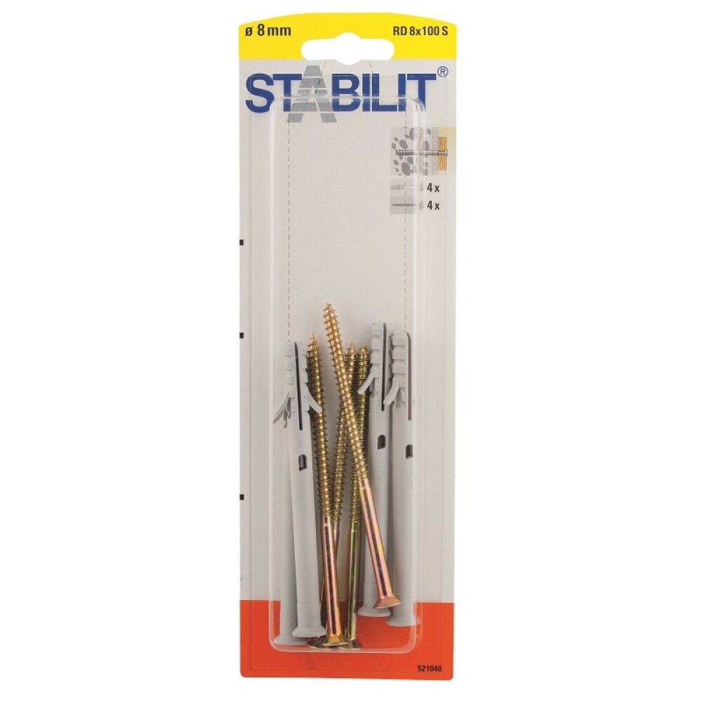 Múrtappar 8x100mm Stabilit 4stk með skrúfum