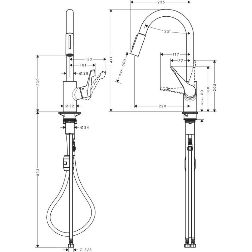 Eldhústæki Hansgrohe Cento XL Króm með úttaki