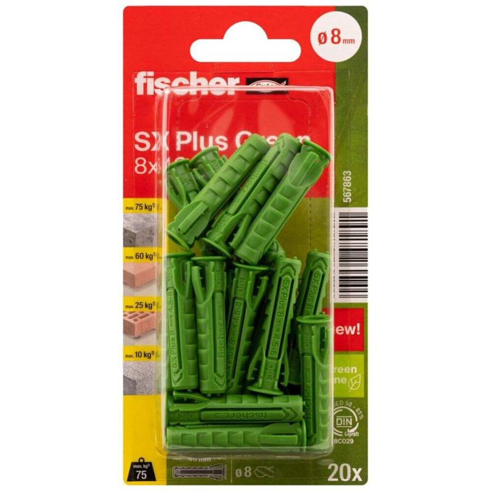Múrtappar SX Plus Fischer grænn 8x40 mm 20 stk