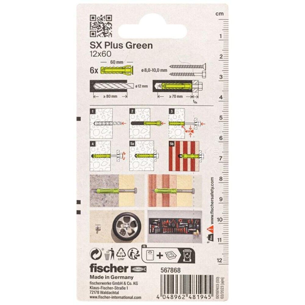 Múrtappar SX Plus Fischer grænn 12x60 mm 6 stk