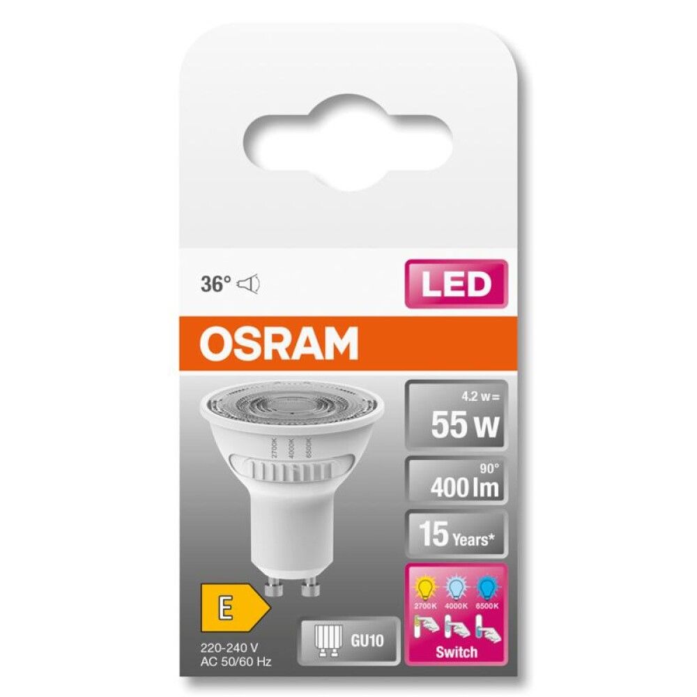 Ljósapera LED GU10 2700K Osram 4,2W Ø5 mm