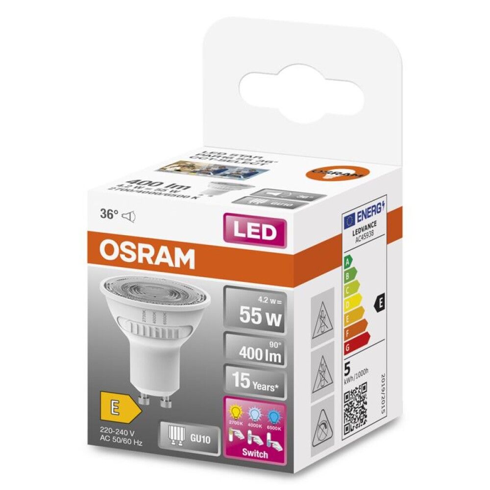 Ljósapera LED GU10 2700K Osram 4,2W Ø5 mm
