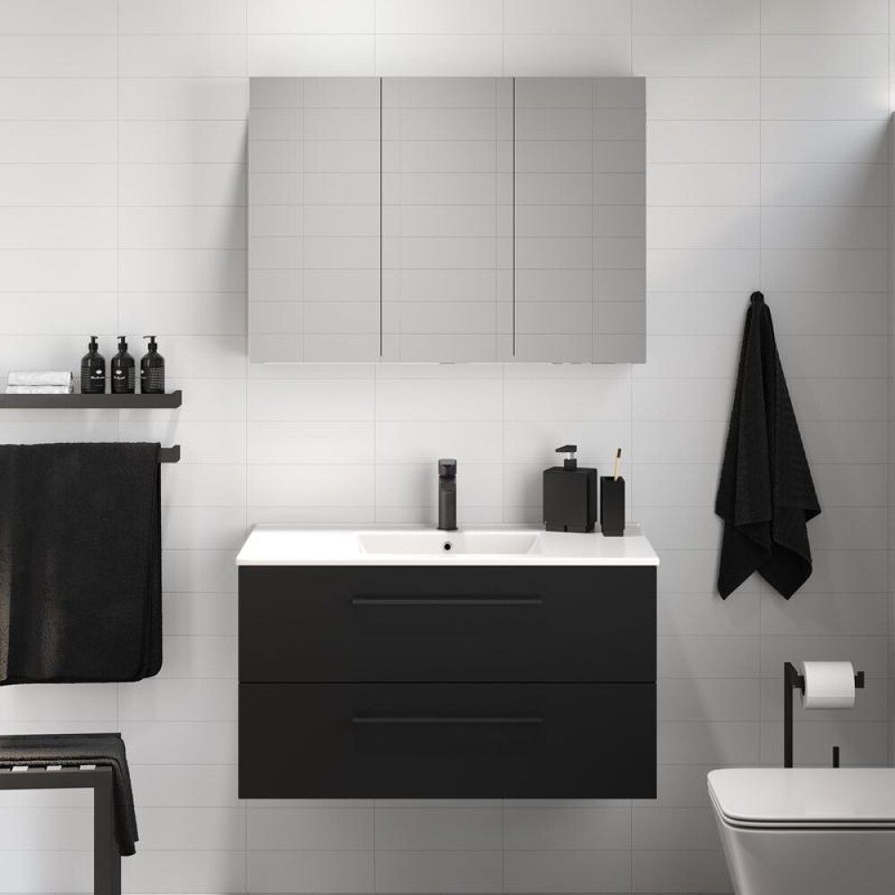 Handlaugarskápur Camden 90cm matt svartur