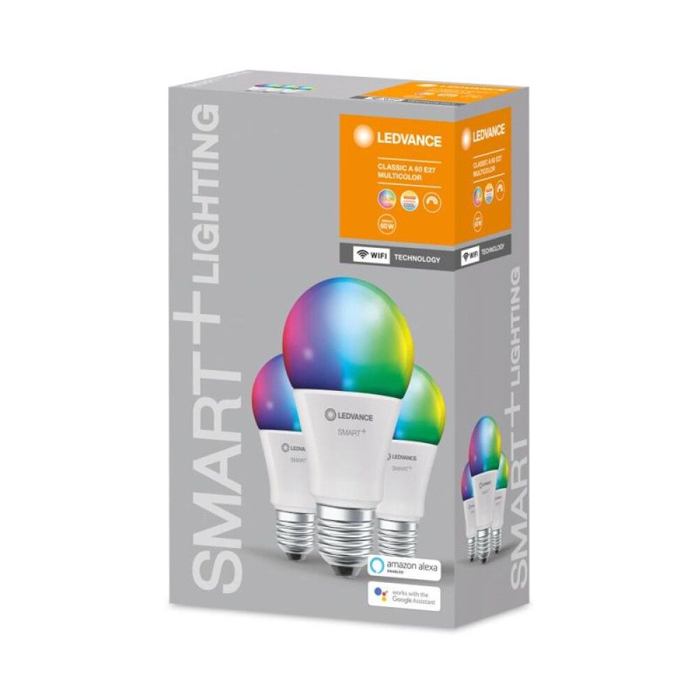 Snjallpera 3 stk LED E27 RGBW Ledvance Smart+ 9W Ø60 mm