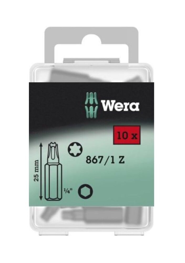 Skrúfbitar TX10 1/4" 25 mm 10 stk Wera 867/1 Z