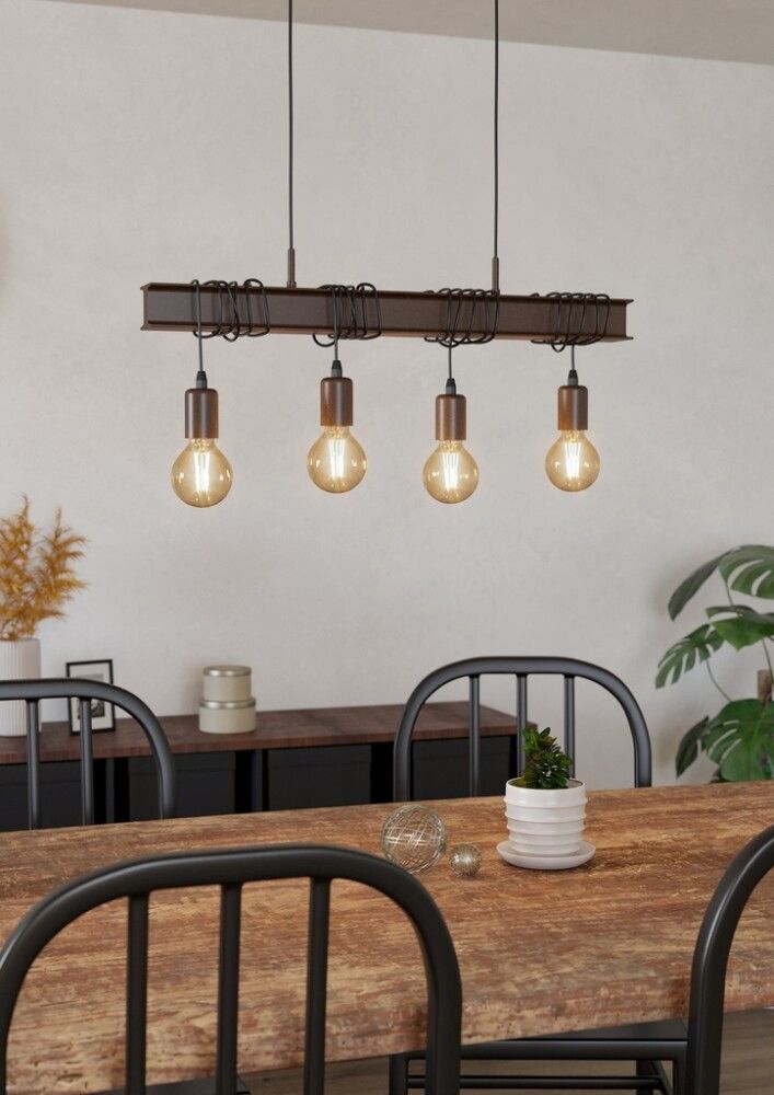 Borðstofuljós Townshend 4, E27, 60W frá Eglo, lengd 70cm, br