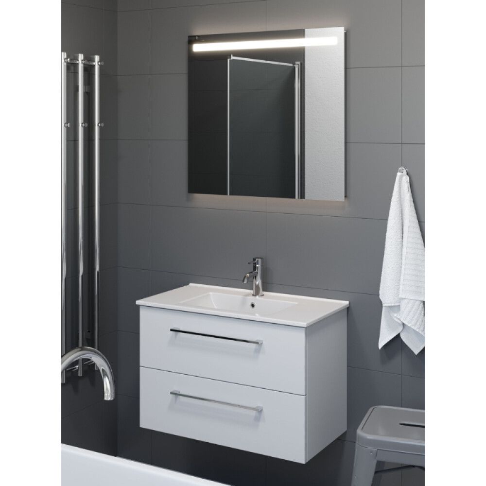 Baðinnrétting með LED spegli 75cm matt hvít