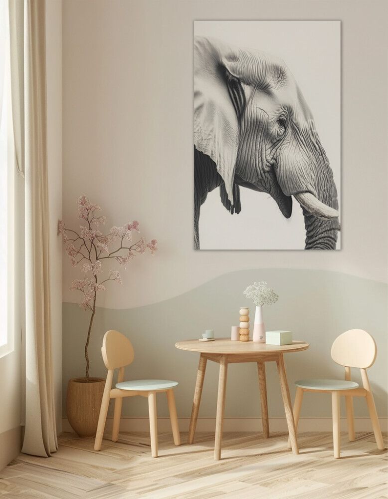 Hljóðvistarmynd fíll svarthvítur 1220x1800x20 mm InEx