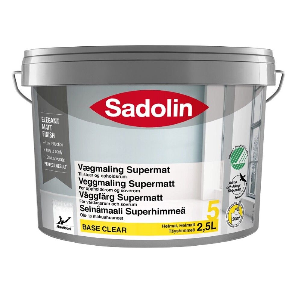 Vegg- og loftmálning Supermatt base clear 2,5L Sadolin