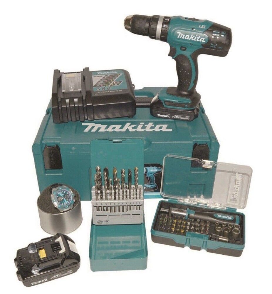 Höggborvél í kassa með aukahlutum 18V Makita DHP453RYJX1