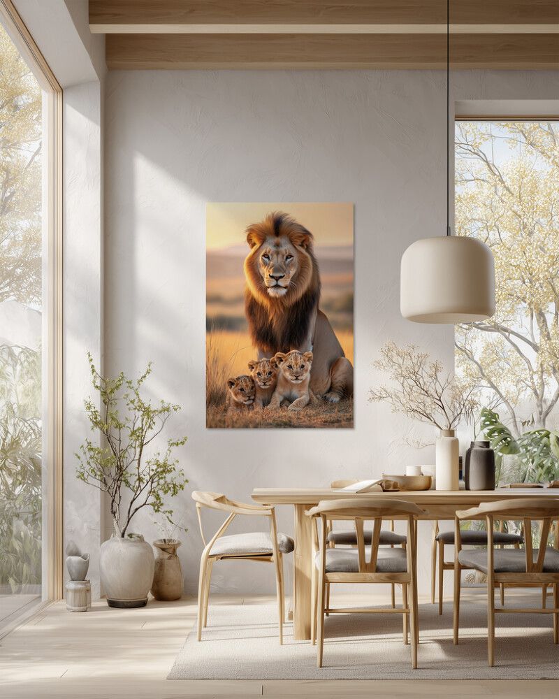 Hljóðvistarmynd ljón með hvolpa 800x1220x20 mm InEx