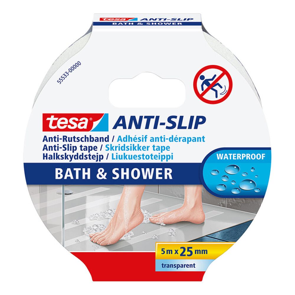 Hálkulímband fyrir baðherbergi Tesa slip 25mm x 5m glært