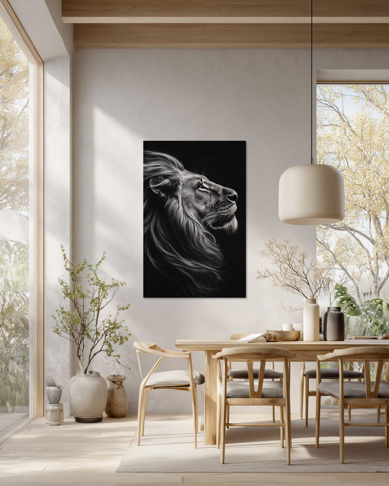 Hljóðvistarmynd ljón svarthvítt 800x1220x20 mm InEx