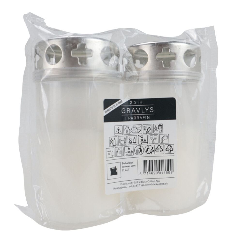 Leiðisljós 36 klst Black:Cotton 2stk