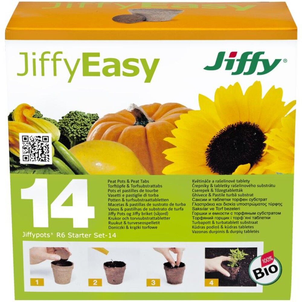 Startsett bio pottar með móbrikkettum Ø6 cm 14 stk Jiffy