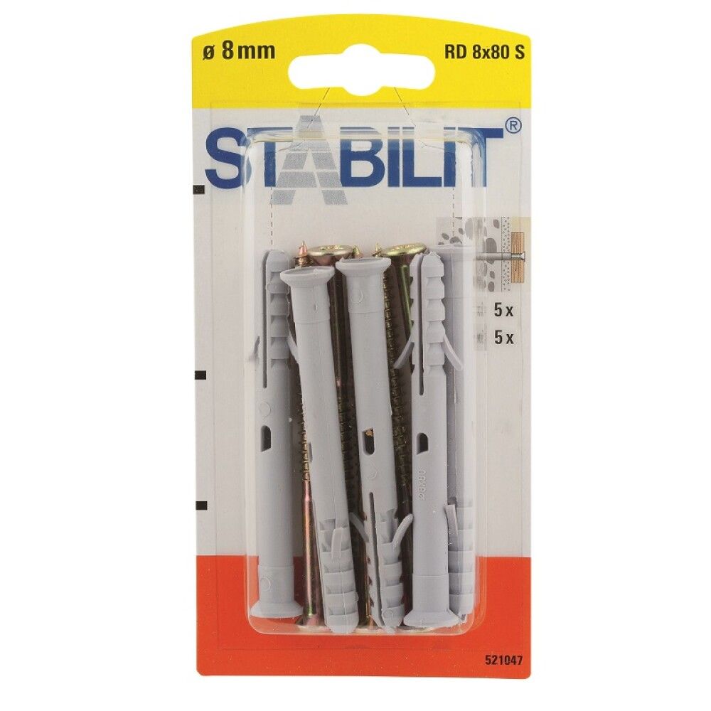 Múrtappar 8x80mm Stabilit 5stk með skrúfum