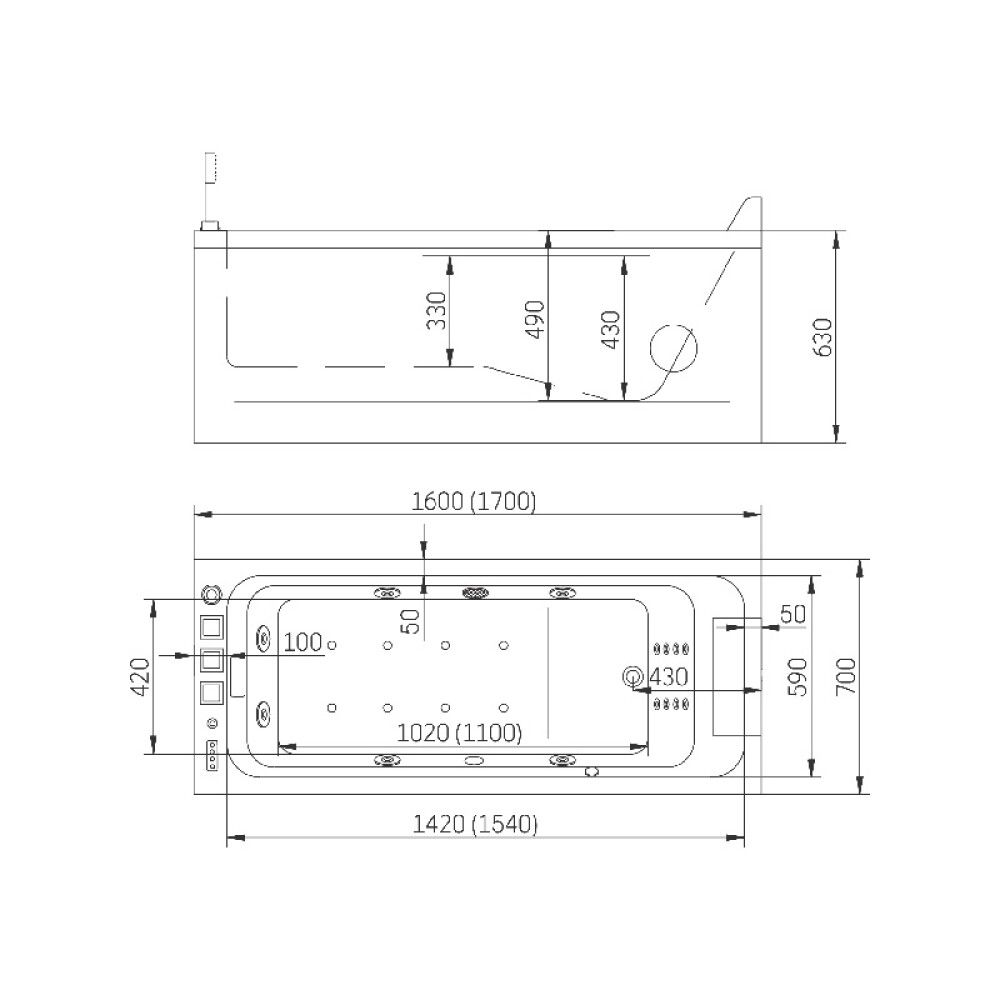 Nuddbaðkar Skaraborg 160x70x65 cm Camargue