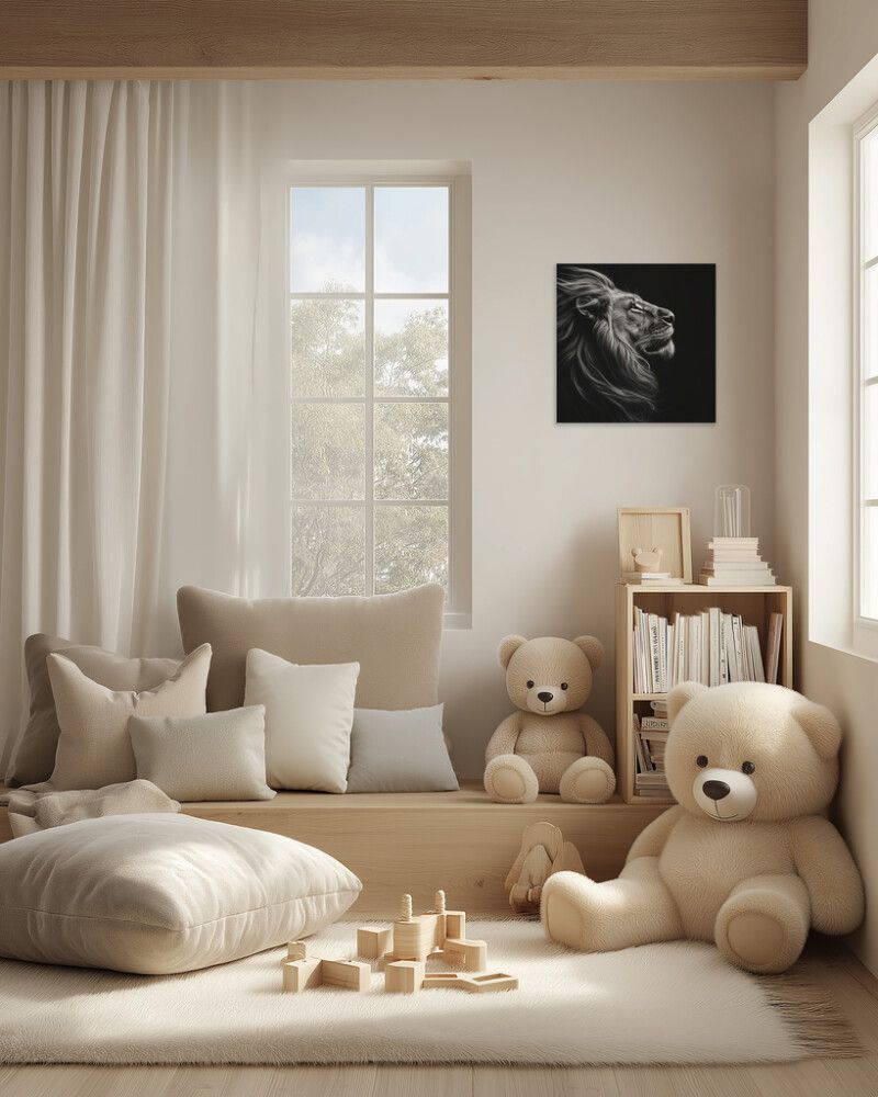 Hljóðvistarmynd ljón svarthvítt 600x600x20 mm InEx