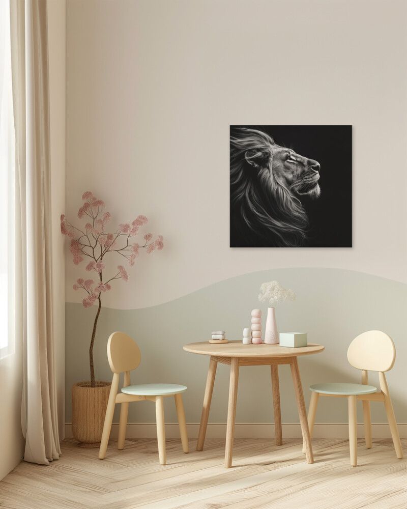 Hljóðvistarmynd ljón svarthvítt 600x600x20 mm InEx