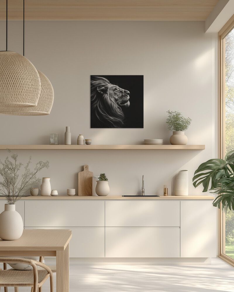 Hljóðvistarmynd ljón svarthvítt 600x600x20 mm InEx