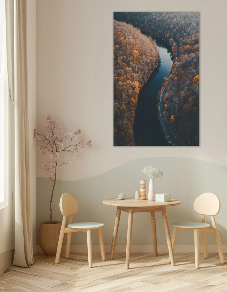 Hljóðvistarmynd landslag á og skógur 800x1220x20 mm InEx