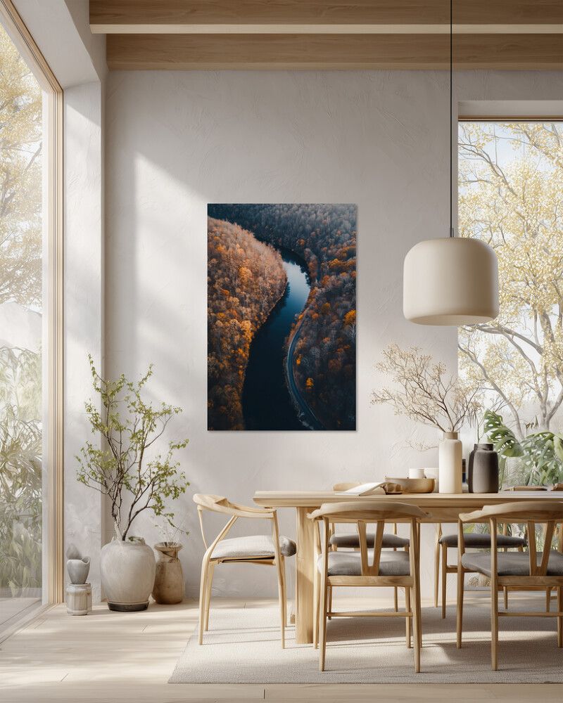 Hljóðvistarmynd landslag á og skógur 800x1220x20 mm InEx