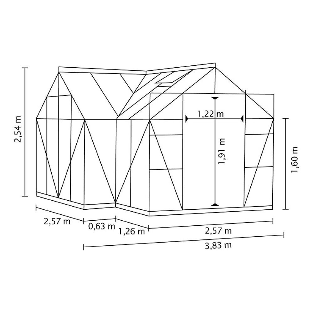 Gróðurhús Sirius 13 m² svart 3 mm hert gler