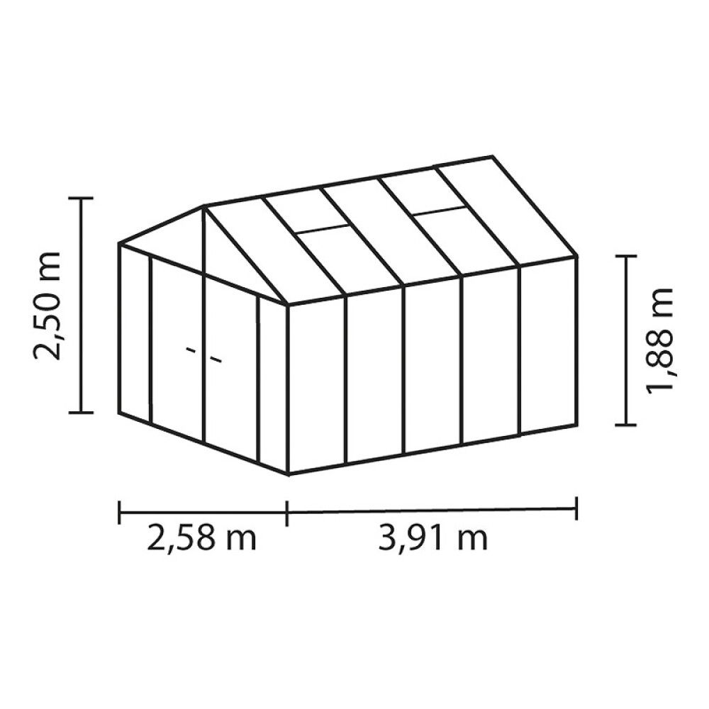 Gróðurhús Poseidon 10 m² svart 3 mm hert gler og polyþak