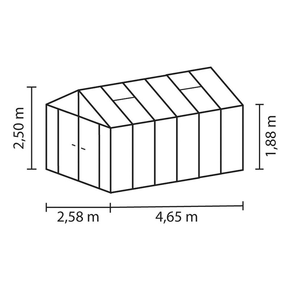 Gróðurhús Poseidon 11,9 m² svart 3 mm hert gler og polyþak