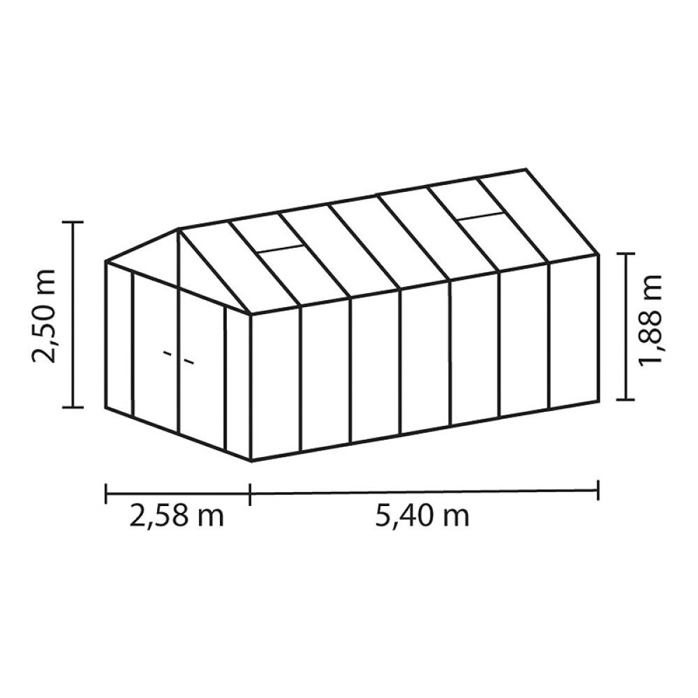 Gróðurhús Poseidon 13,8 m² svart 3 mm hert gler og polyþak