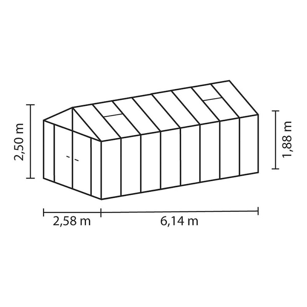 Gróðurhús Poseidon 15,7 m² svart 3 mm hert gler og polyþak