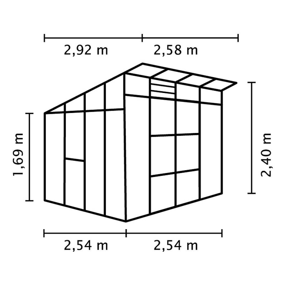 Gróðurhús Freya 7,6 m² ál 3 mm hert gler