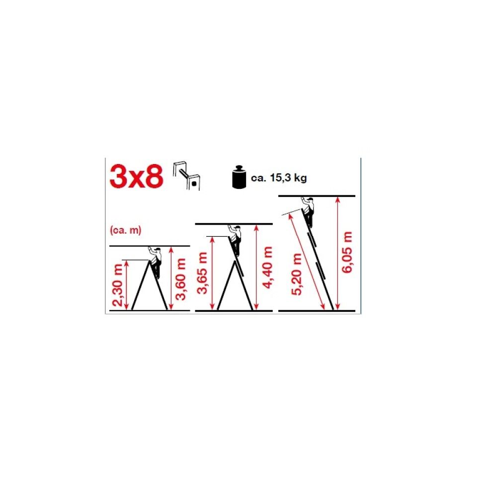 Álstigi og tröppur 3x8 þrep Krause 5,25m