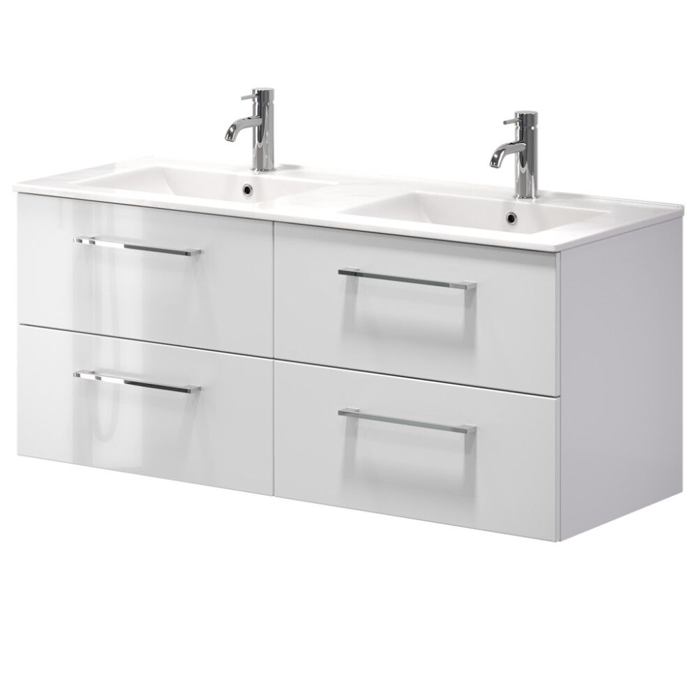 Baðinnrétting tvöföld handlaug 120 cm Camden hvít