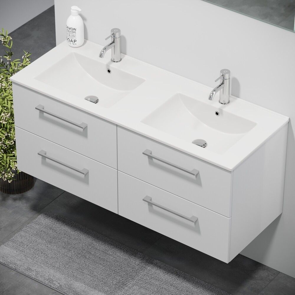 Baðinnrétting tvöföld handlaug 120 cm Camden hvít