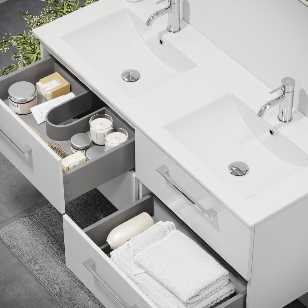 Baðinnrétting tvöföld handlaug 120 cm Camden hvít