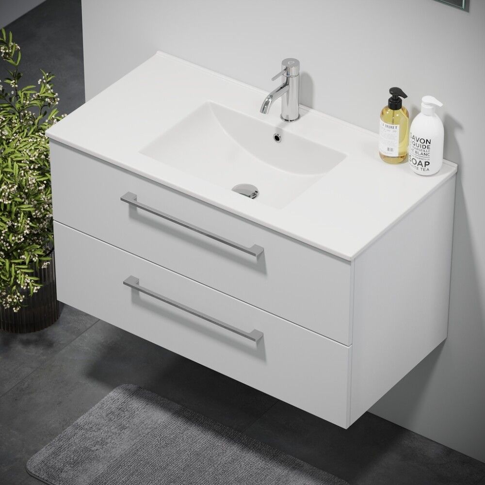 Baðinnrétting með handlaug 90 cm Camden hvít háglans