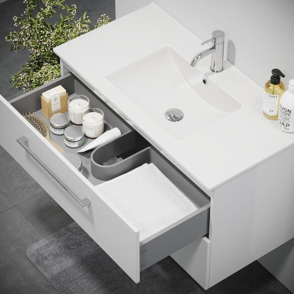 Baðinnrétting með handlaug 90 cm Camden hvít háglans