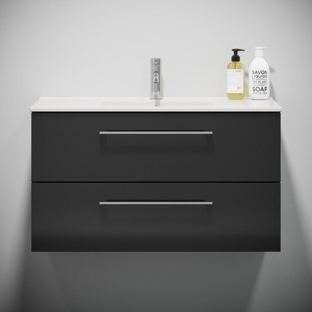Baðinnrétting með handlaug 90 cm Camden svart háglans